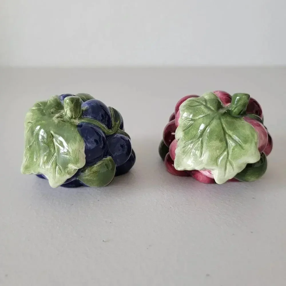 Vintage Grape Cluster Salt and Pepper Shakers Ceramic Purple Burgundy 1970s